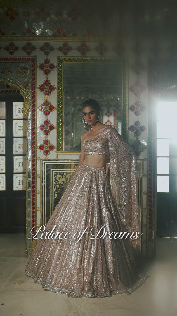 Seema Gujral - Rose Gold Sequin Lehenga Set