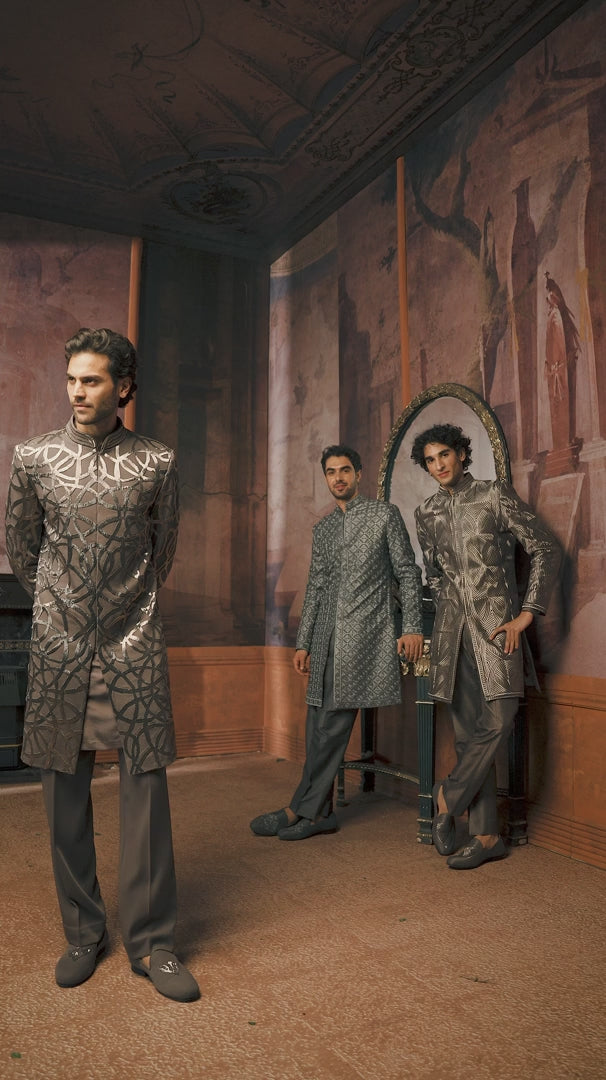 Seema Gujral - Grey Metallic Sherwani Set