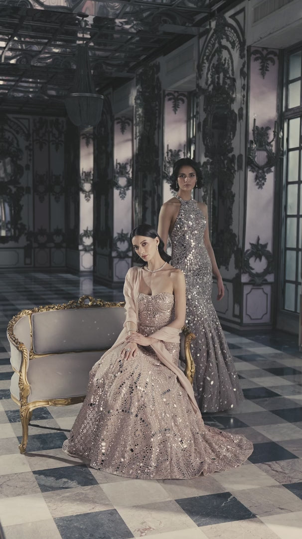 Seema Gujral - Rose Gold Mirror Work Gown