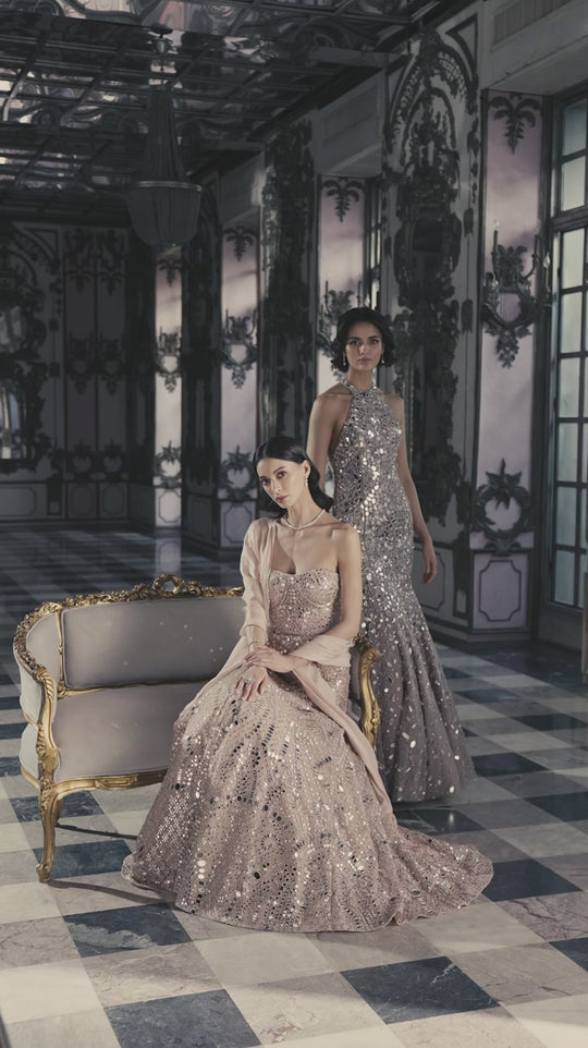 Seema Gujral - Rose Gold Mirror Work Gown