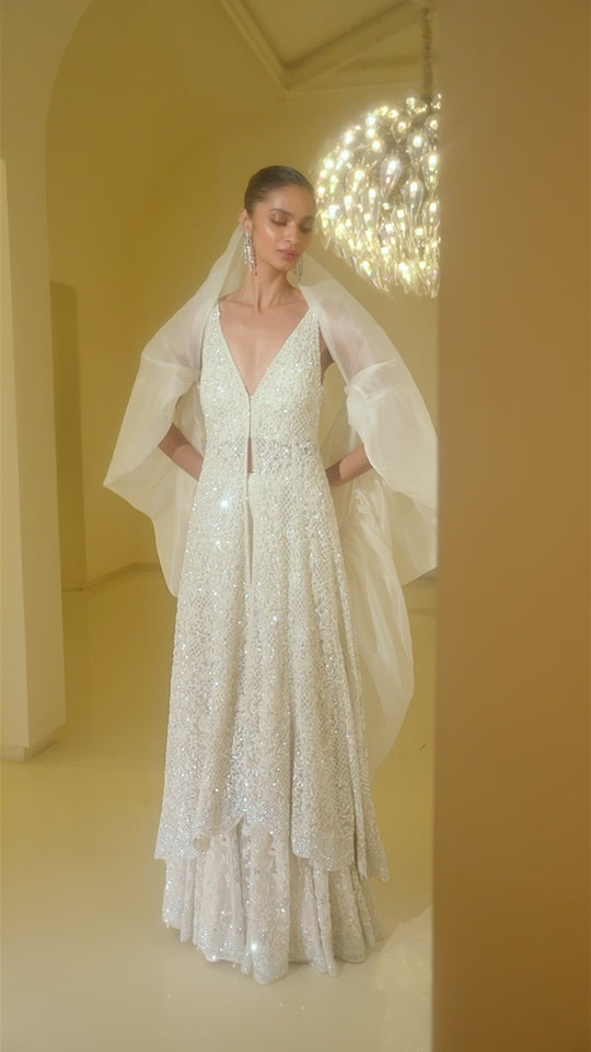 Seema Gujral - White Sequin Sharara Set