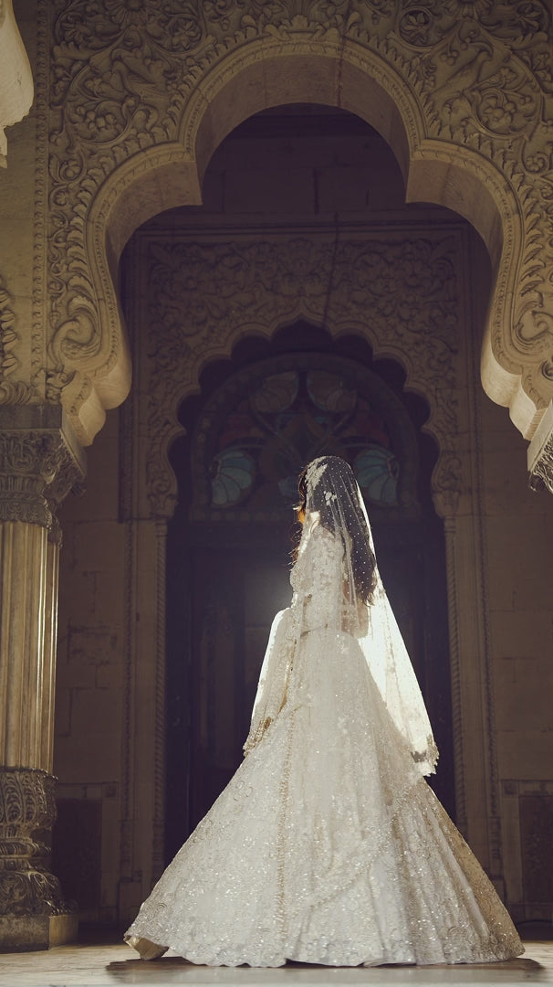 Seema Gujral - Ivory Gold Sequin Lehenga Set