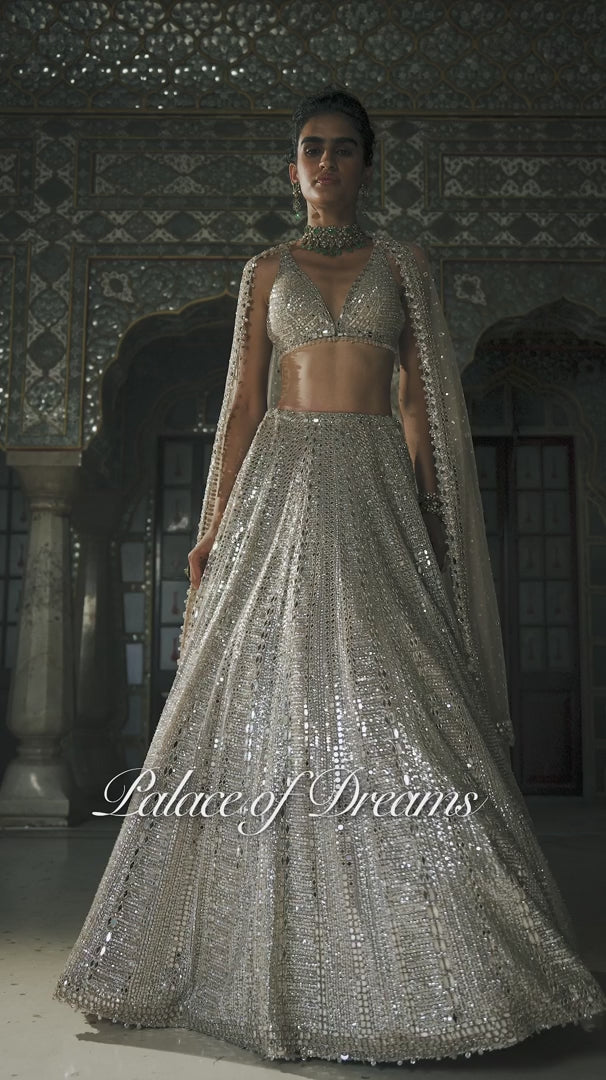Seema Gujral - Champagne Mirror Work Lehenga Set
