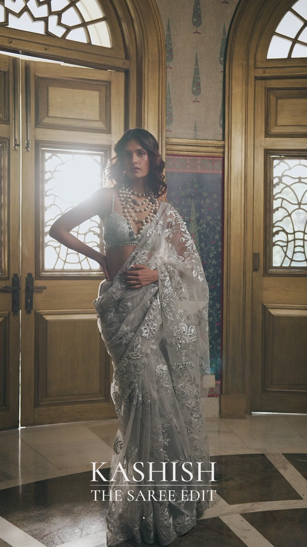 Seema Gujral - Teal Blue Sequin Saree