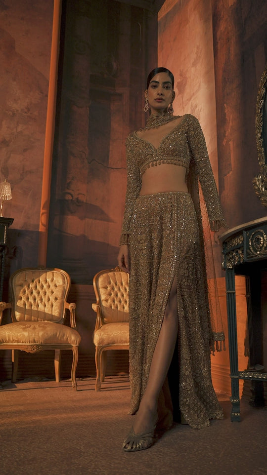 Seema Gujral - Gold Slit Skirt Set