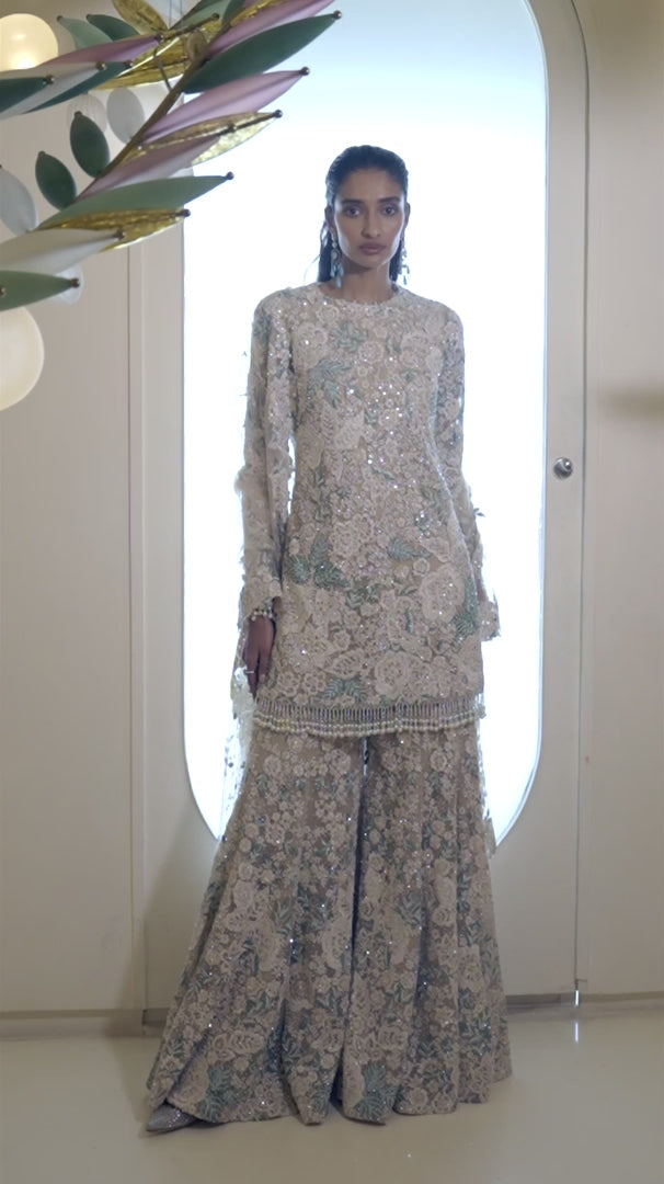 Seema Gujral - Nude Floral Sharara Set