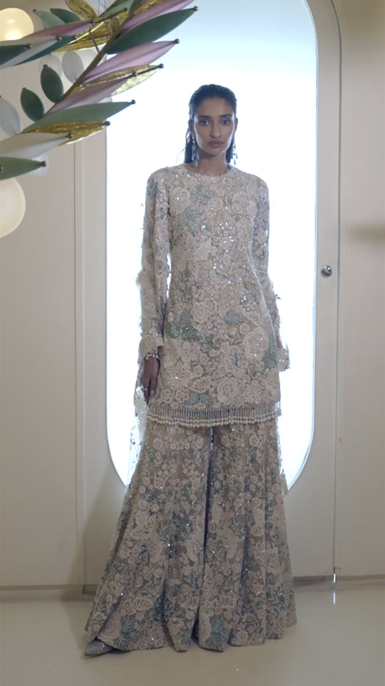 Seema Gujral - Nude Floral Sharara Set