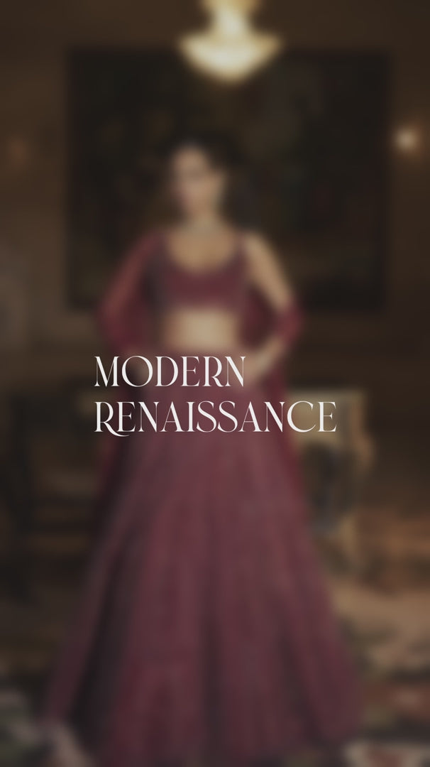 Seema Gujral - Maroon Sequin Lehenga Set