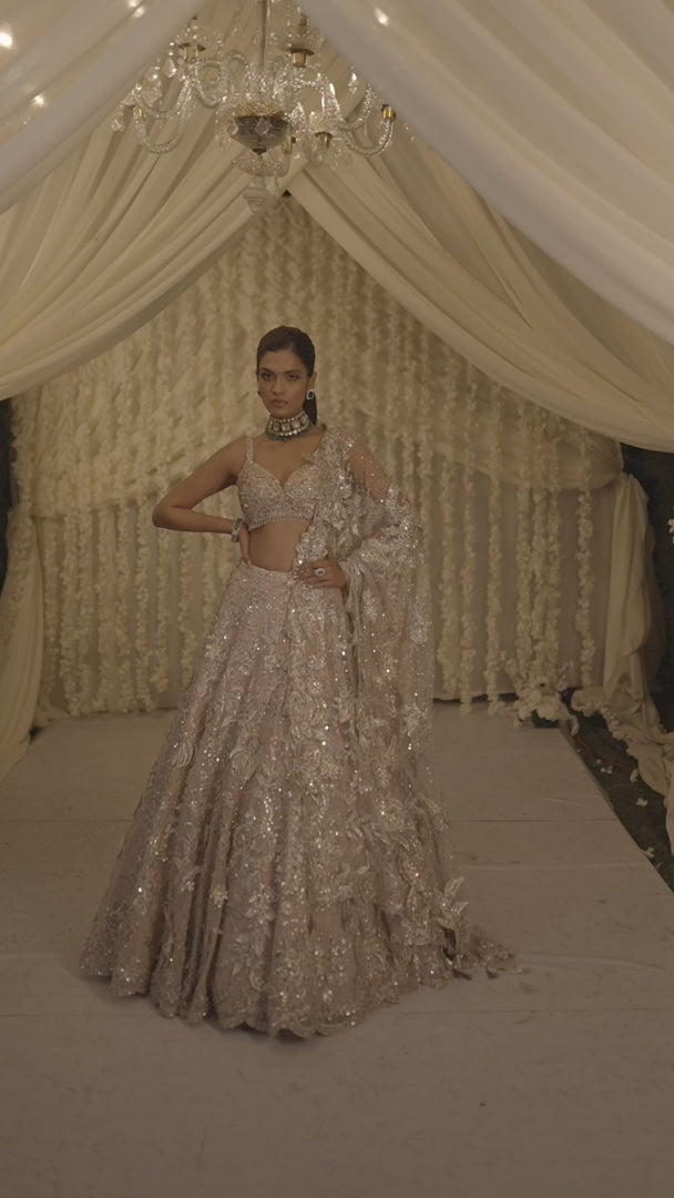 Seema Gujral - Nude Floral Lehenga Set