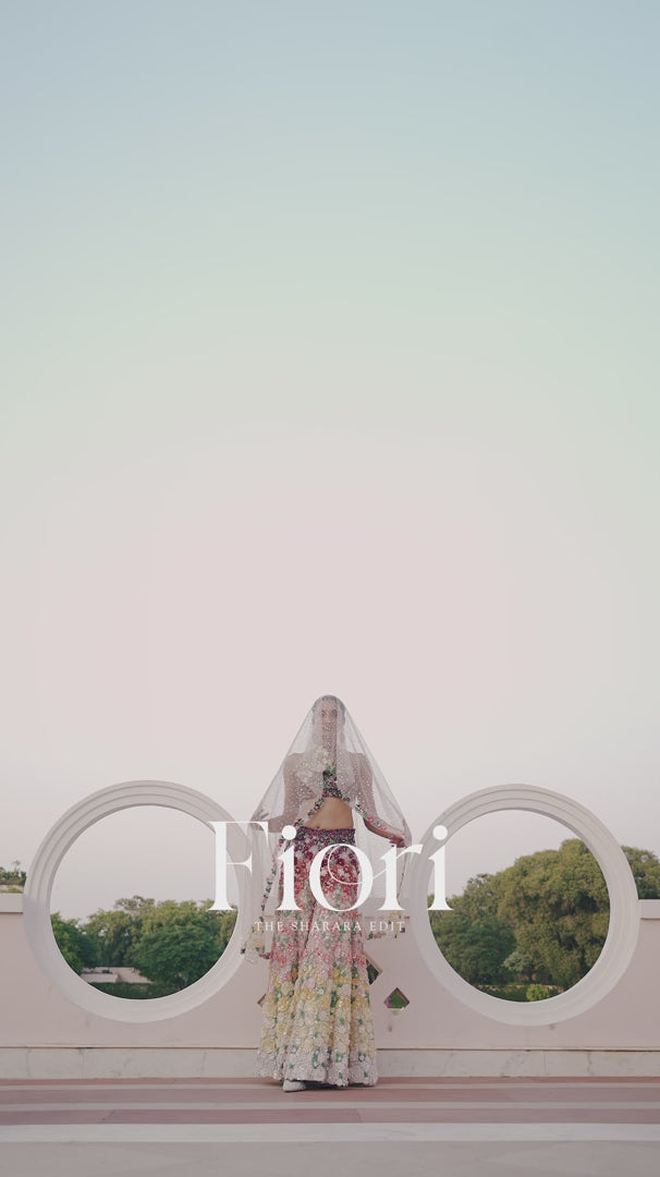 Seema Gujral - Ombre Multi-Coloured Three-Dimensional Floral Sharara Set