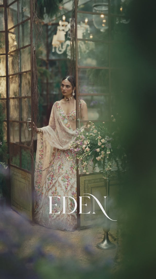 Seema Gujral - Cream Multi-Coloured Floral Lehenga Set