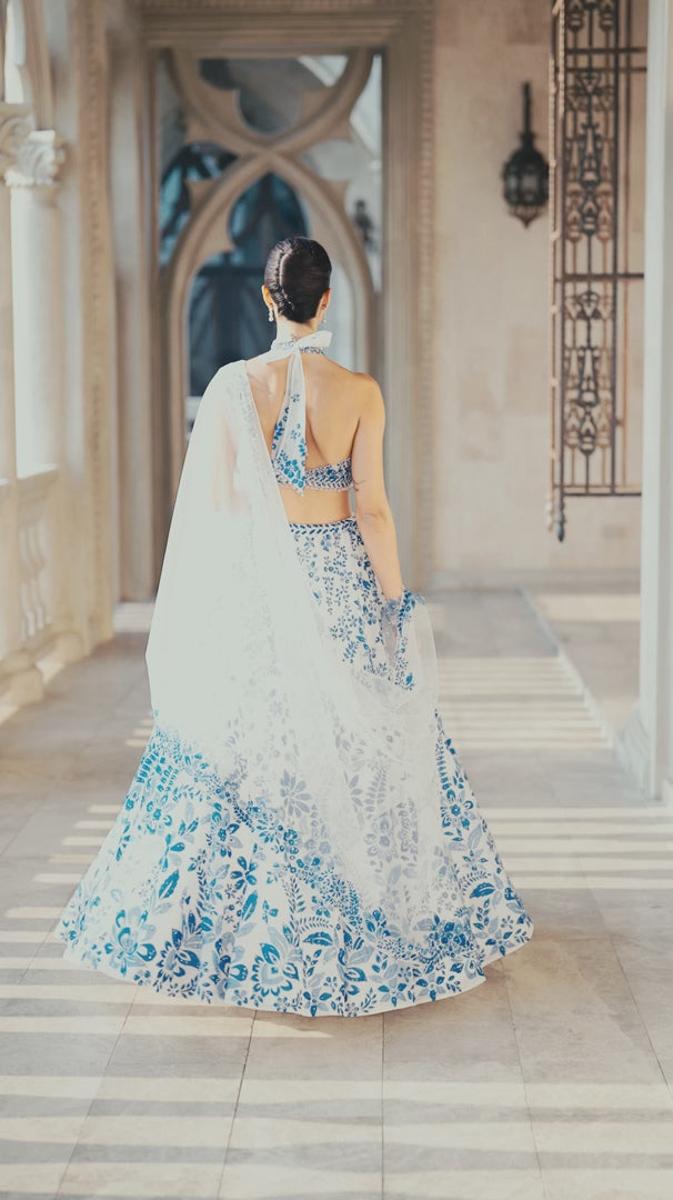 Seema Gujral - Blue Applique Lehenga Set