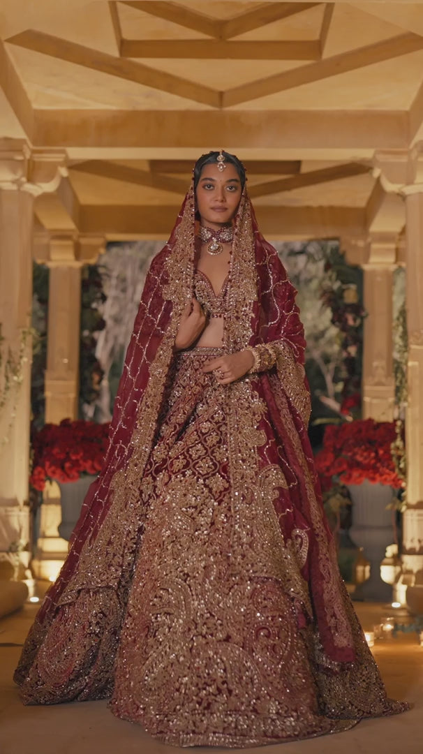 Seema Gujral - Maroon Zardosi Lehenga Set