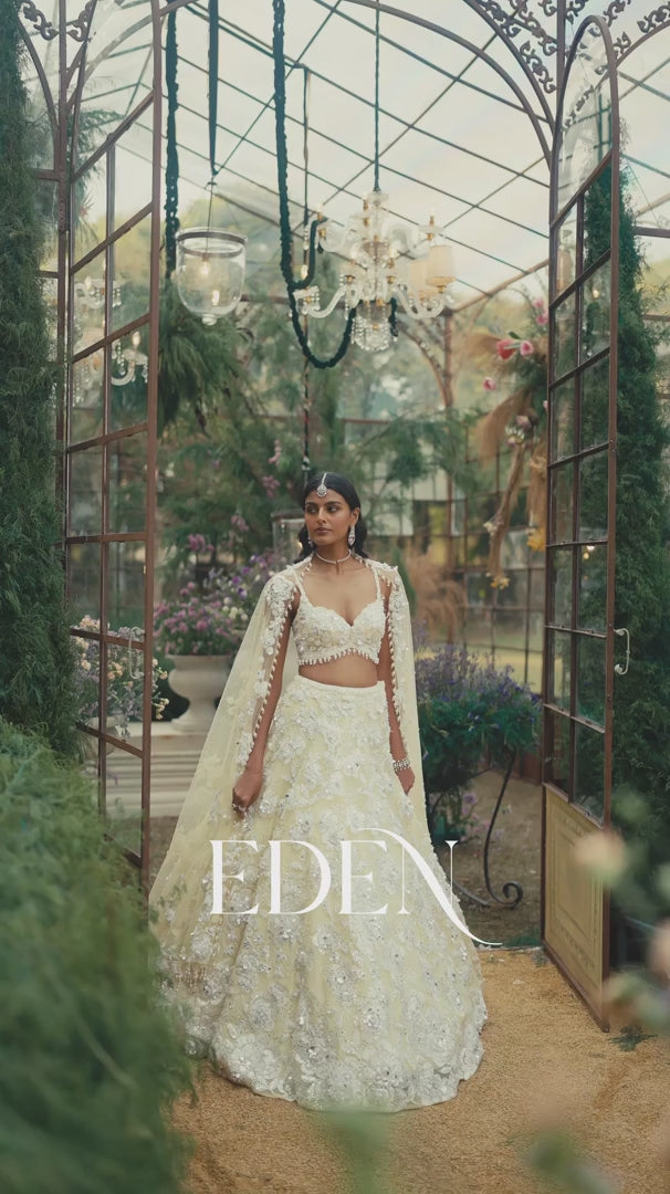 Seema Gujral - Lime Yellow Floral Lehenga Set