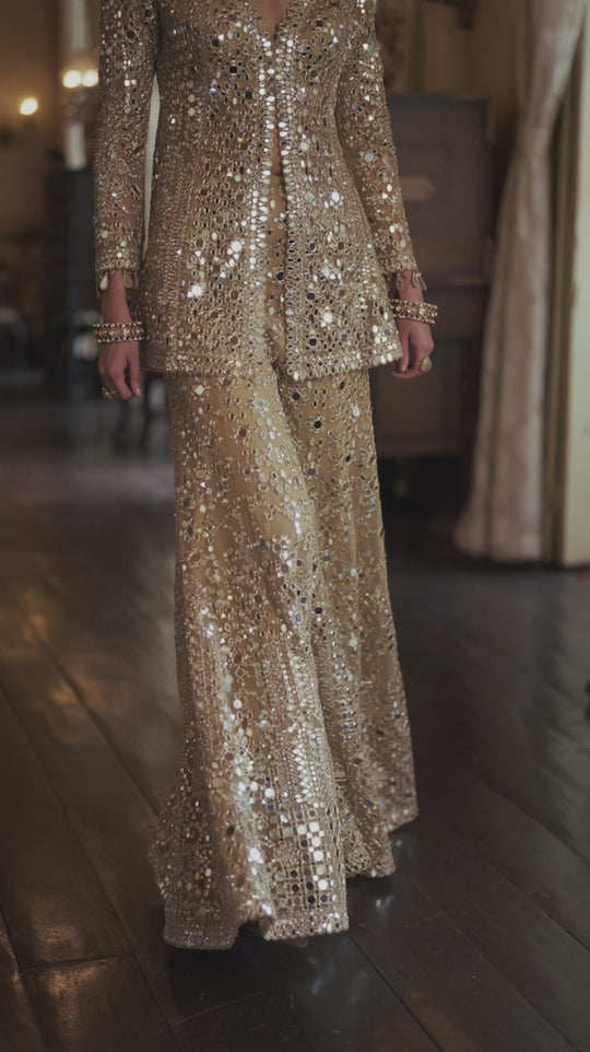 Seema Gujral - Gold Mirror Work Sharara Set