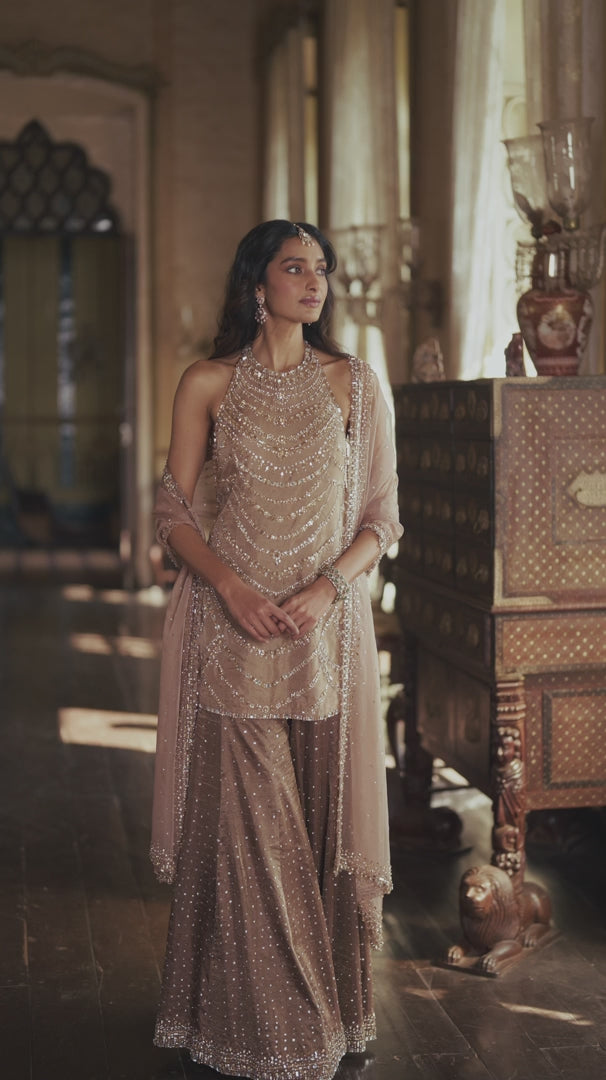 Seema Gujral - Caramel Crystal Sharara Set