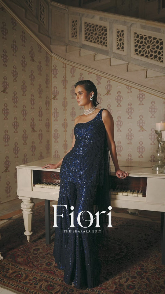 Seema Gujral - Navy Sequin Sharara Set