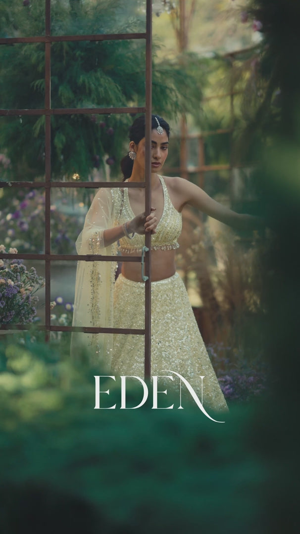 Seema Gujral - Lemon Yellow Sequin Lehenga Set