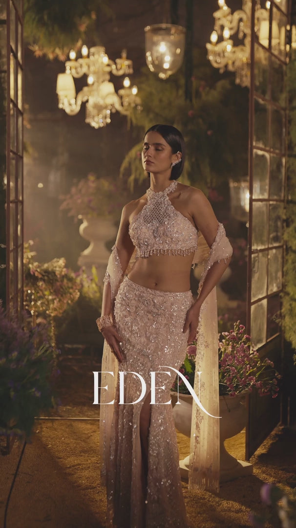 Seema Gujral - Powder Peach Slit Skirt Set