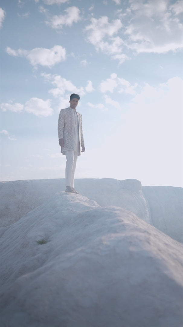 Seema Gujral - Nude Cream Open Sherwani Set