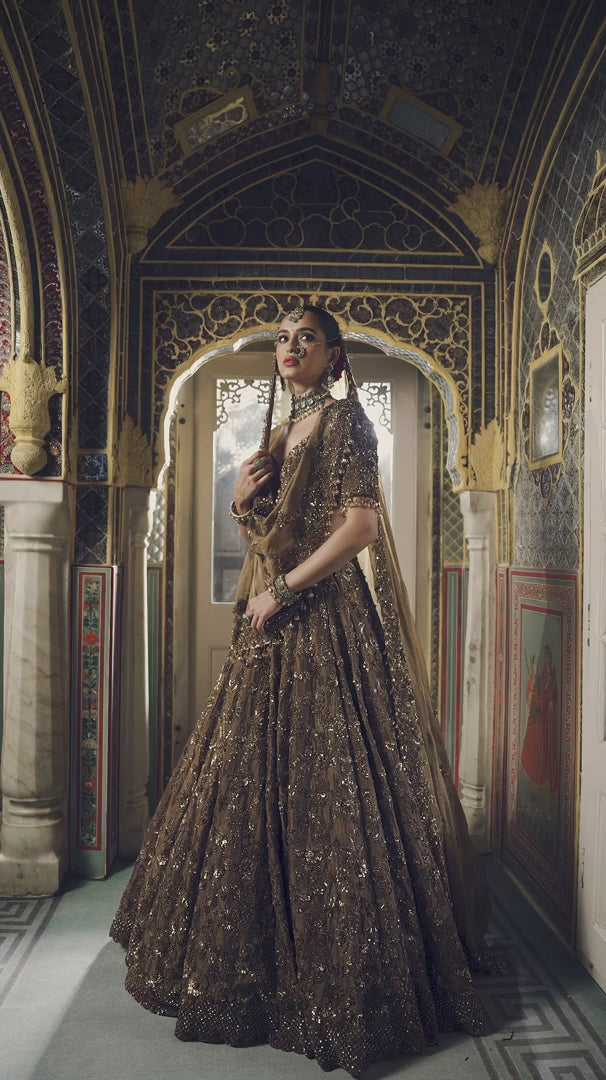 Seema Gujral - Antique Gold Tissue Sherwani Set