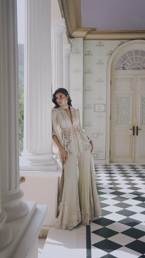 Seema Gujral - Mint Green Cut Work Sharara Set