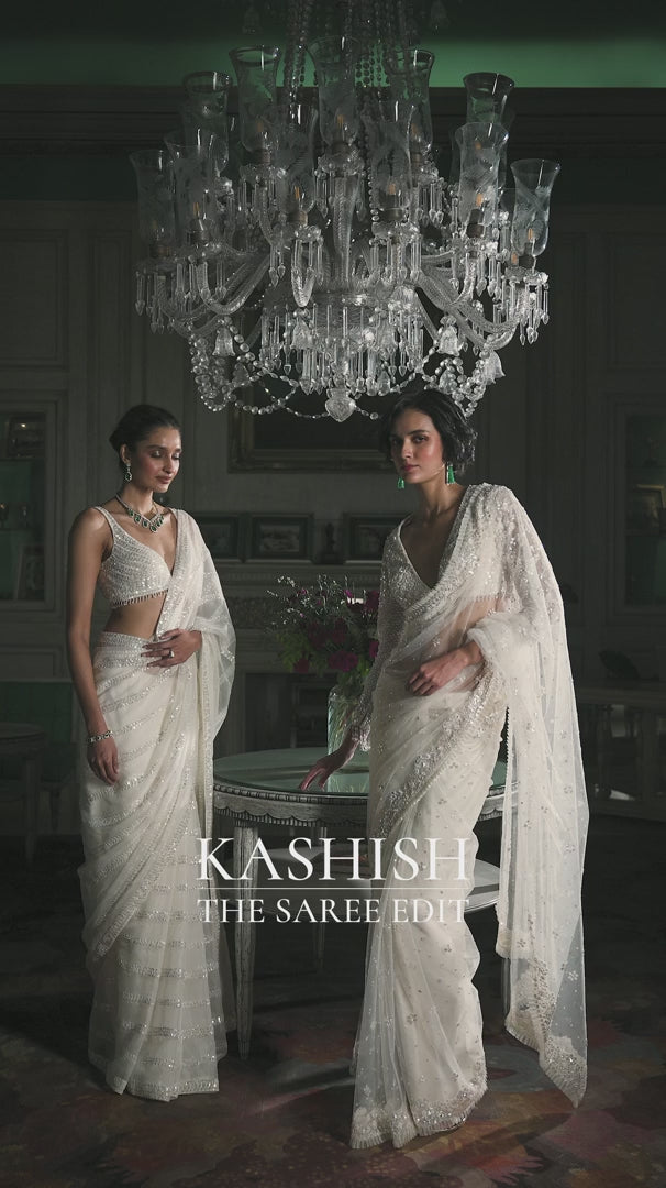 Seema Gujral - Ivory Sequin Saree