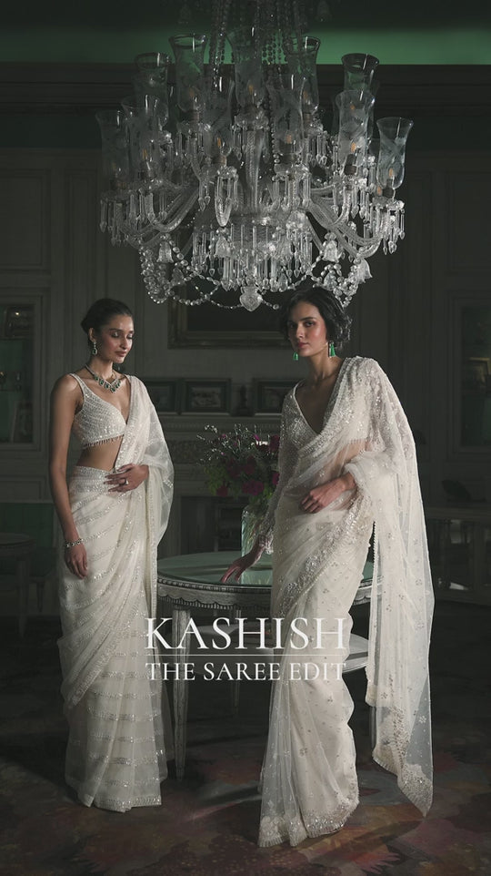 Seema Gujral - Ivory Sequin Saree