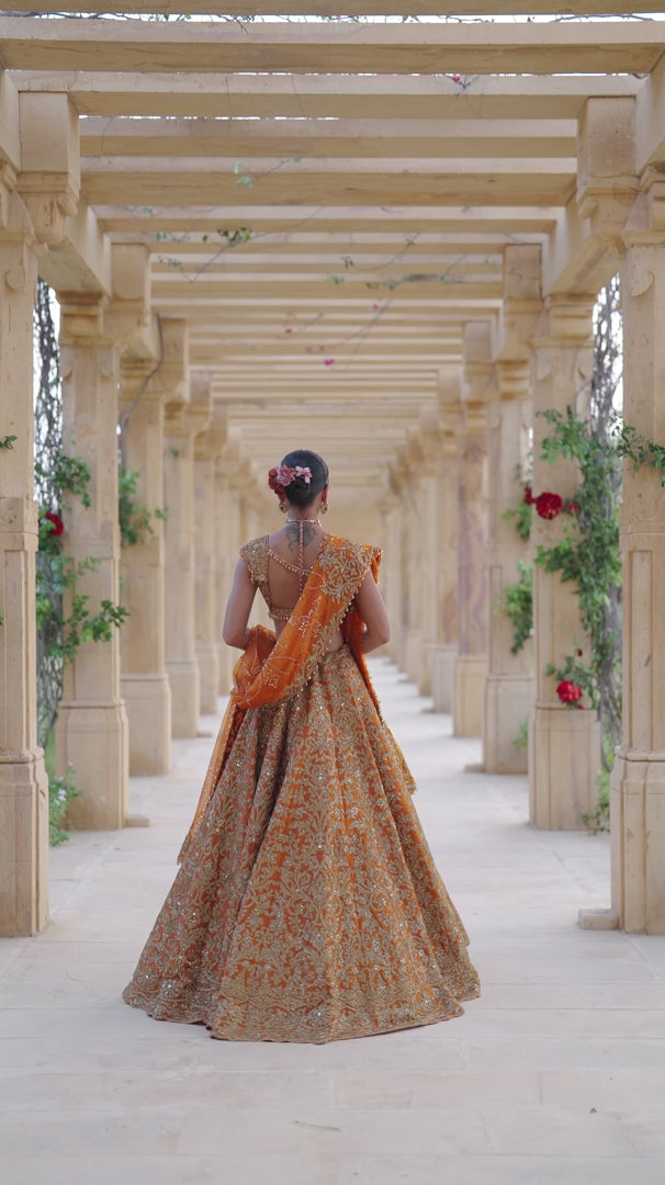 Seema Gujral - Rust Zardosi Lehenga Set