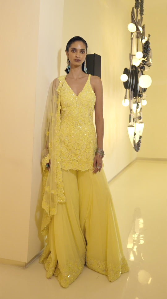 Seema Gujral - Yellow Dori Sharara Set