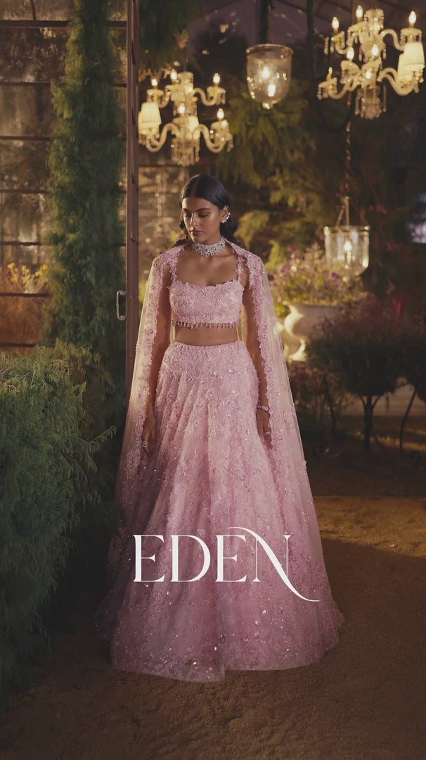 Seema Gujral - Candy Pink Three-Dimensional Lehenga Set