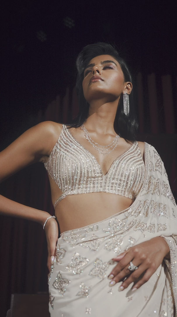 Seema Gujral - Nude Crystal Georgette Saree