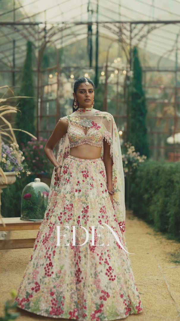 Seema Gujral - Powder Peach Multi-Coloured Lehenga Set