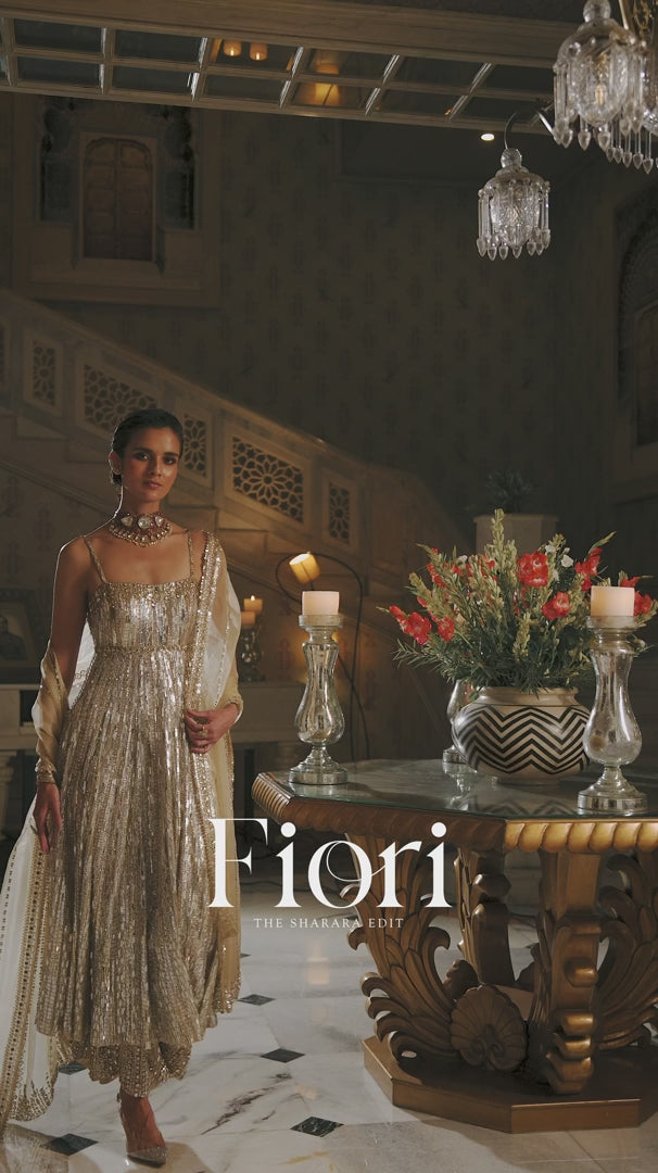 Seema Gujral - Gold Silver Crystal Sharara Set