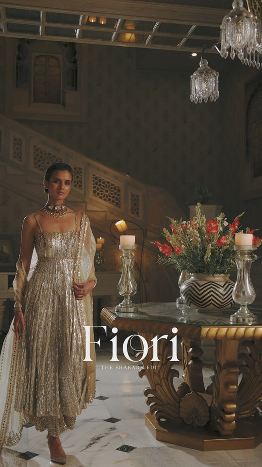 Seema Gujral - Gold Silver Crystal Sharara Set