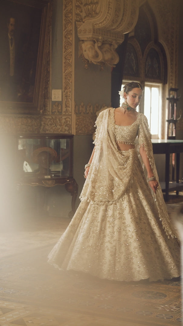 Seema Gujral - Beige Zardosi Lehenga Set