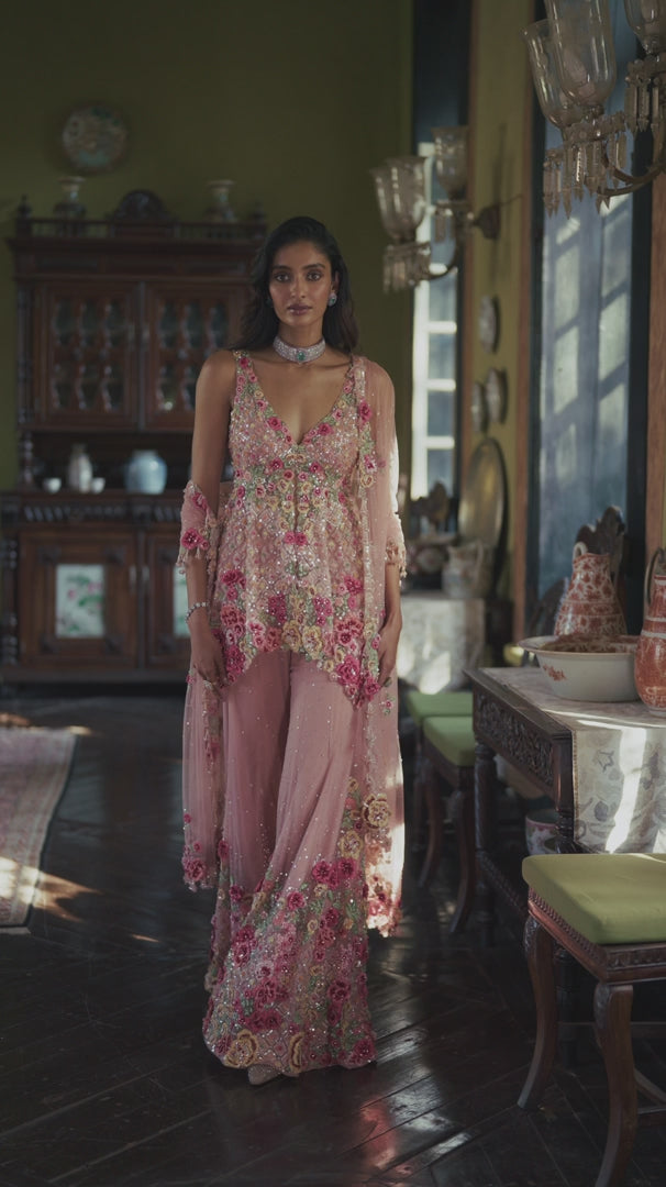 Seema Gujral - Pink Three-Dimensional Sharara Set