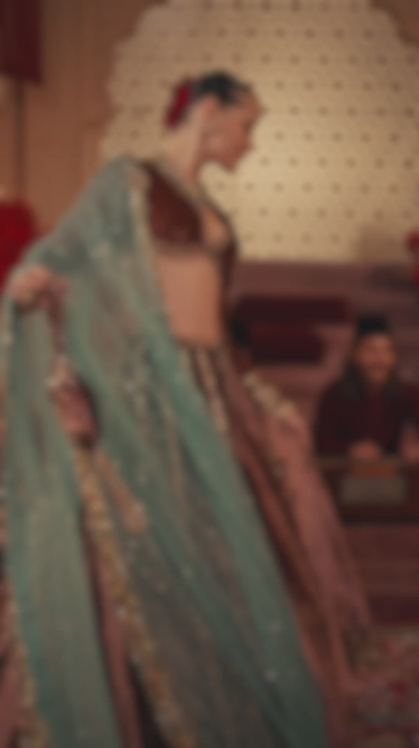 Seema Gujral - Rose Brown Velvet Lehenga Set