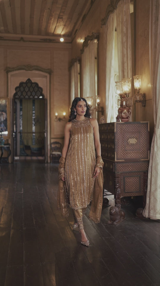 Seema Gujral - Antique Gold Pant Set