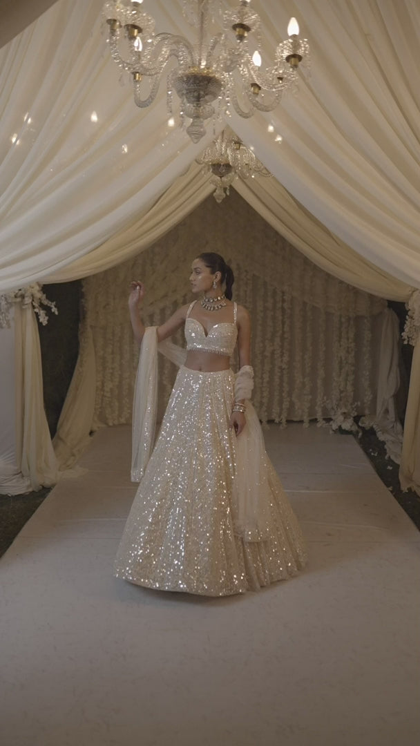 Seema Gujral - Ivory Sequin Lehenga Set