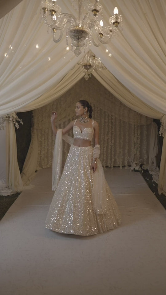 Seema Gujral - Ivory Sequin Lehenga Set