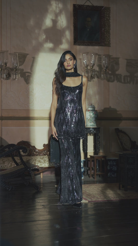 Seema Gujral - Black Multi-Coloured Sequin Sharara Set