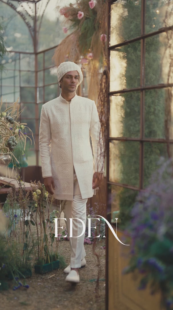Seema Gujral - Ivory Geometric Sherwani Set