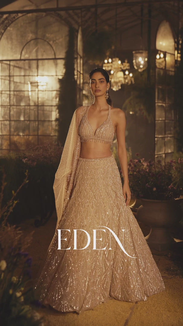Seema Gujral - Coffee Sequin Lehenga Set