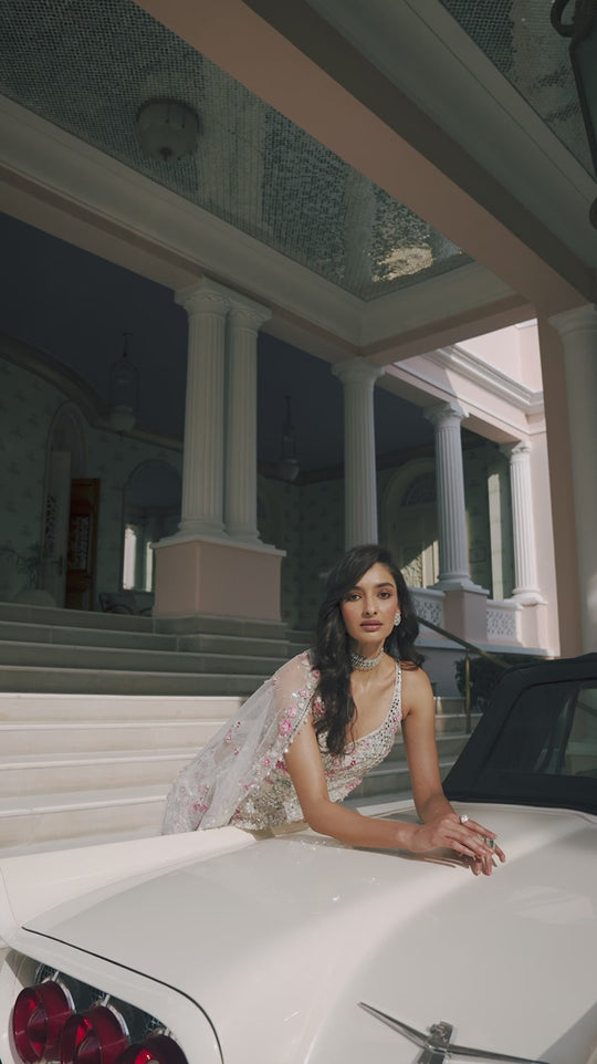 Seema Gujral - Ivory Multi-Coloured Three-Dimensional Sharara Set