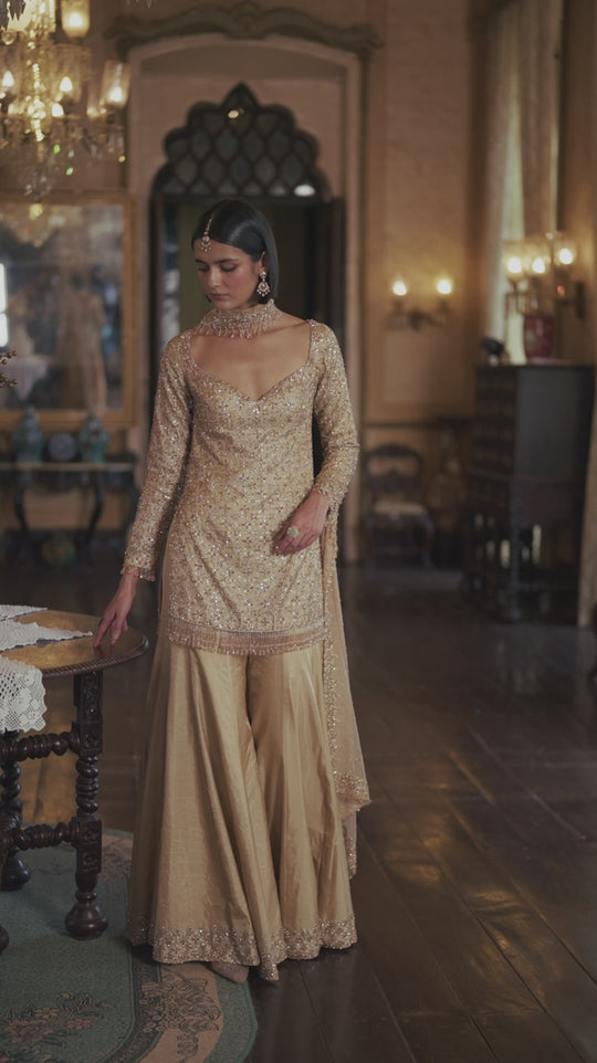 Seema Gujral - Gold Crystal Sharara Set