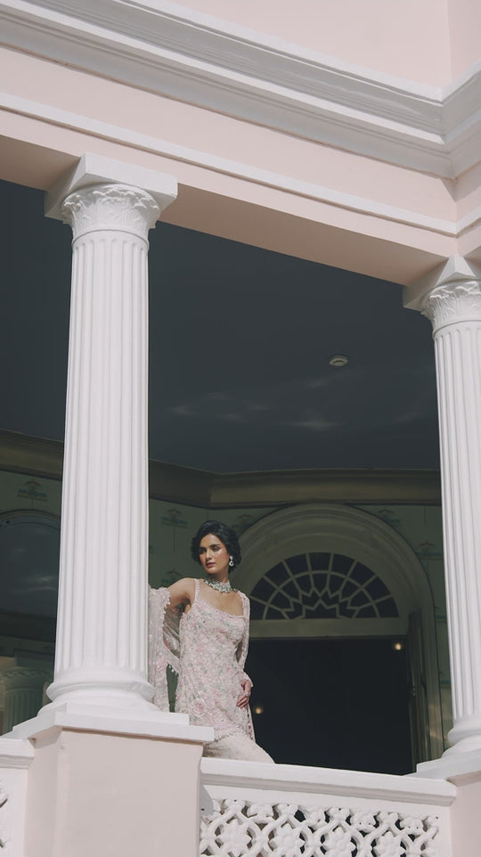 Seema Gujral - Nude Multi-Coloured Three-Dimensional Sharara Set