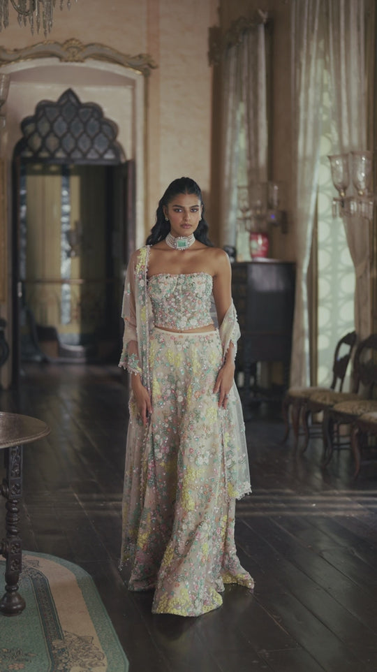 Seema Gujral - Multi-Coloured Corset Sharara Set