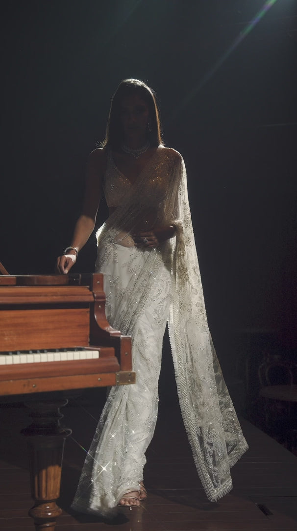 Seema Gujral - Ivory Pearl Saree