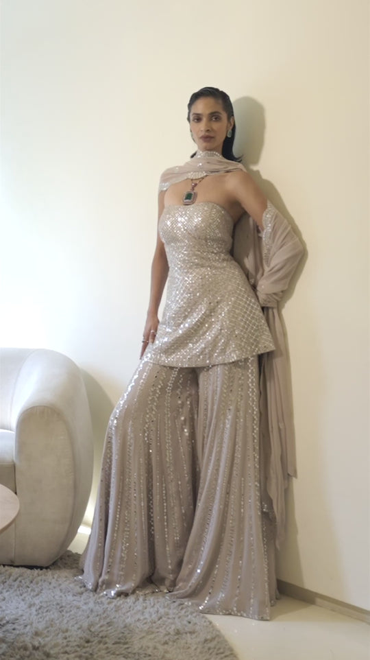 Seema Gujral - Nude Mirror Work Sharara Set